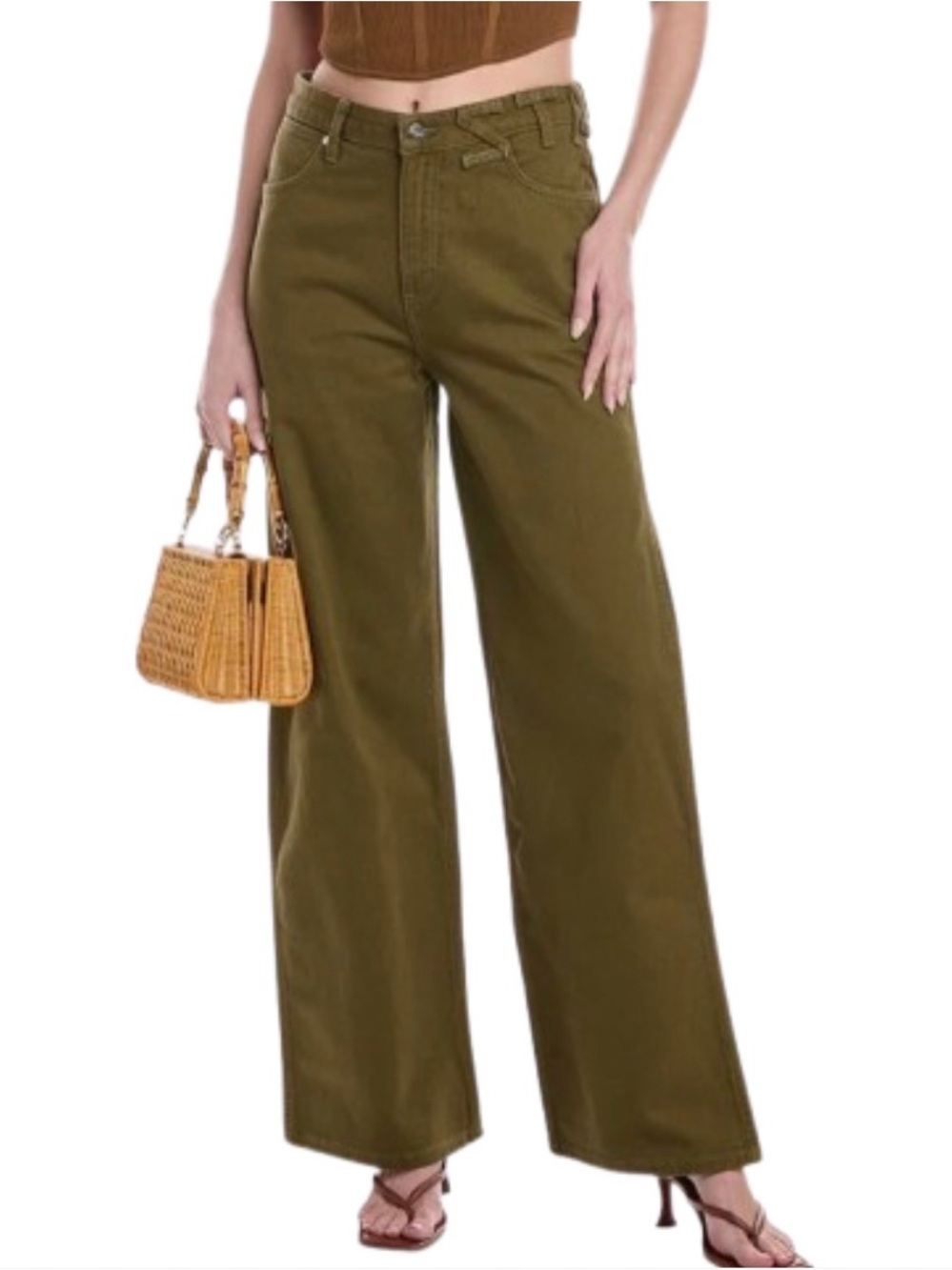 Staud + Wrangler Women's Size 32x32 The Loose Wide Leg Jeans Olive Green NWT